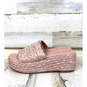 BEACH By Matisse Womens 10 Pink Peony Raffia Slip-On Platform Casual Sandals NEW